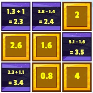 addition and subtraction game with decimal numbers and X rays
