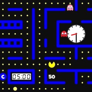 pac-man clock telling time game