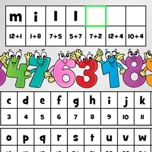 Addition and subtraction cryptogram for children.