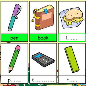 online spelling game for children: school supplies