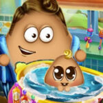 Baby Pou in the Bathroom